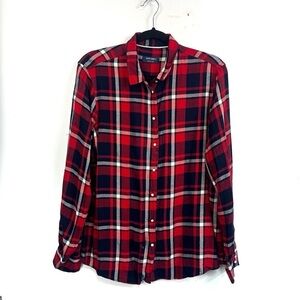 Saint James Plaid Flannel Button Up Shirt Red/ Blue Sz Small / Medium